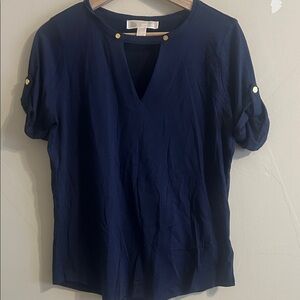 Michael Kors Navy Blouse with Gold Buttons